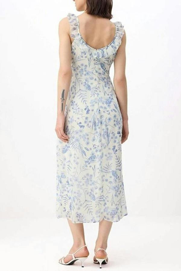 WOVCOR Floral Chiffon Lined Midi Woven Dress