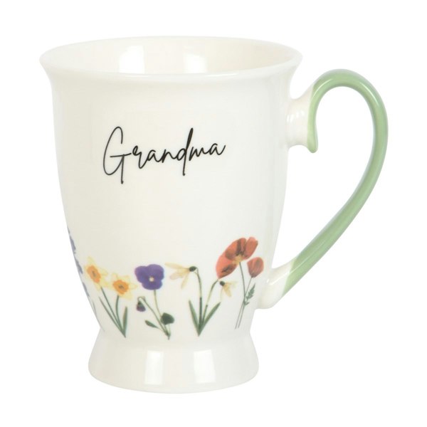 Something Different Grandma Wild Flowers Pedestal Mug - White/Pale Green