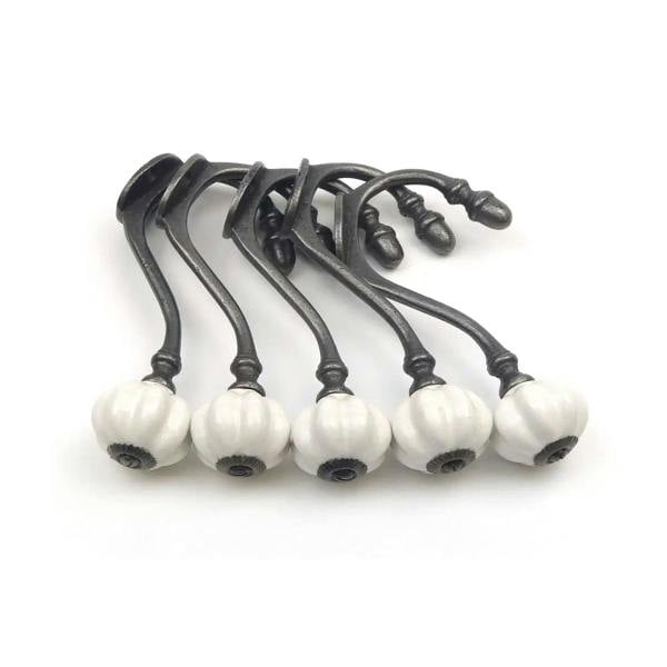 Ceramic Pumpkin Tipped Shabby Chic White Coat Hooks - Pack of 5 