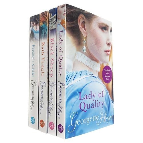 Georgette Heyer 4 Book Set - Lady Of Quality Black Sheep Bath Tangle Fridays Child