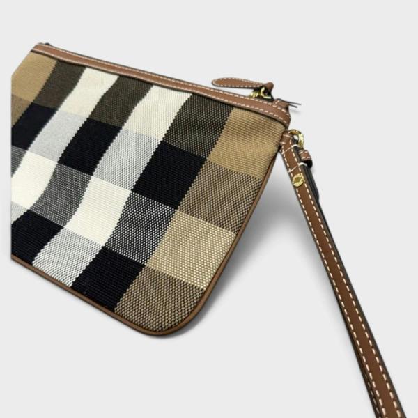 Burberry Peyton Check Wristlet Taupe Brown