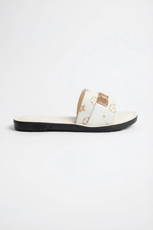 Amber Patterned Slider Sandals - White_wb