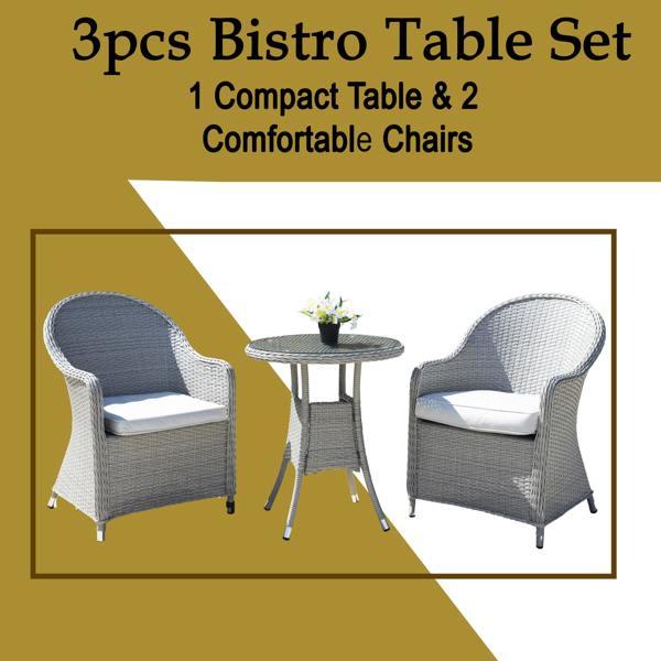 Shatchi Sorrento 3-Piece Rattan Bistro Aluminium 2-Seater Garden Dining Set with Table & Chairs