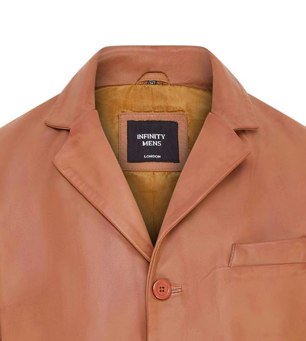 Infinity Leather Mens 3 Button Italian Leather Blazer Jacket - Fauske