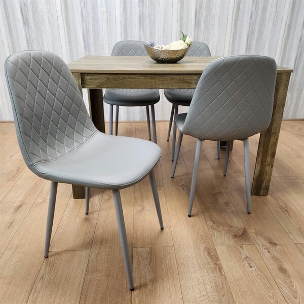 Kosy Koala Dining Set of 4 Dining Table and 4 Grey Gem Patterned Stitiched Chairs