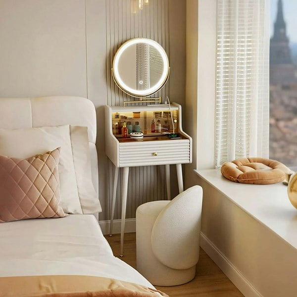 Thiago Narrow Mini Dressing Table For Small Corner, Cream-Rit Concept-Rit Concept