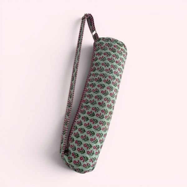 Hayley & Co Yoga Mat Bag | Mint Green and Pink Flower Print
