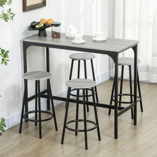 Wyld Haus Finani Wooden Grey And Black 5 Piece Industrial Bar Table And Stool Set