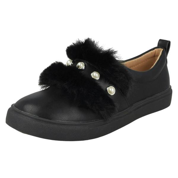 Spot On Girls Spot On Faux Pearl Strap Fur Trim Shoes