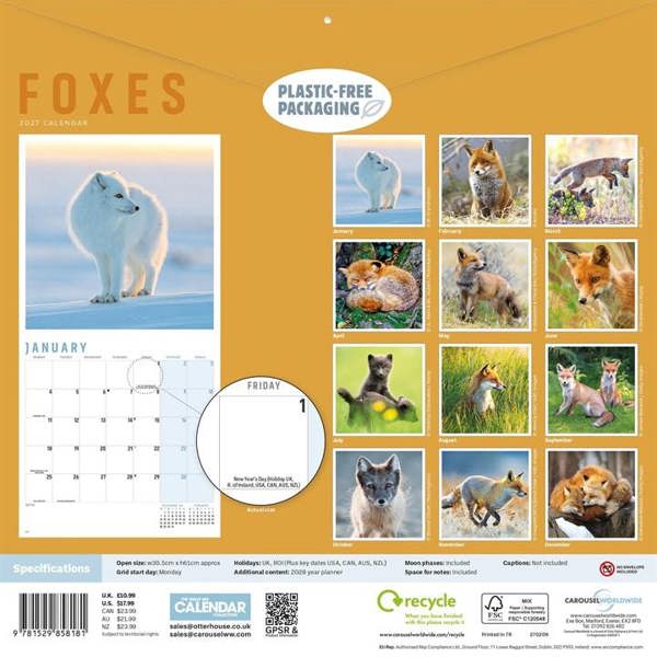 Foxes Calendar 2027, Wall Calendars, Month To View, Animals, Gift