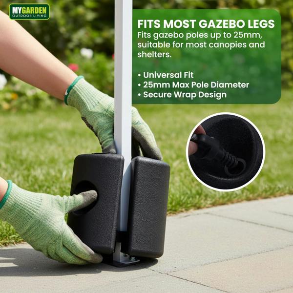 My Garden Outdoor Living My Garden Gazebo Weights 4 Pack - Fillable Marquee Leg Weights for 25mm Poles, Weather Resistant, Water or Sand Filled