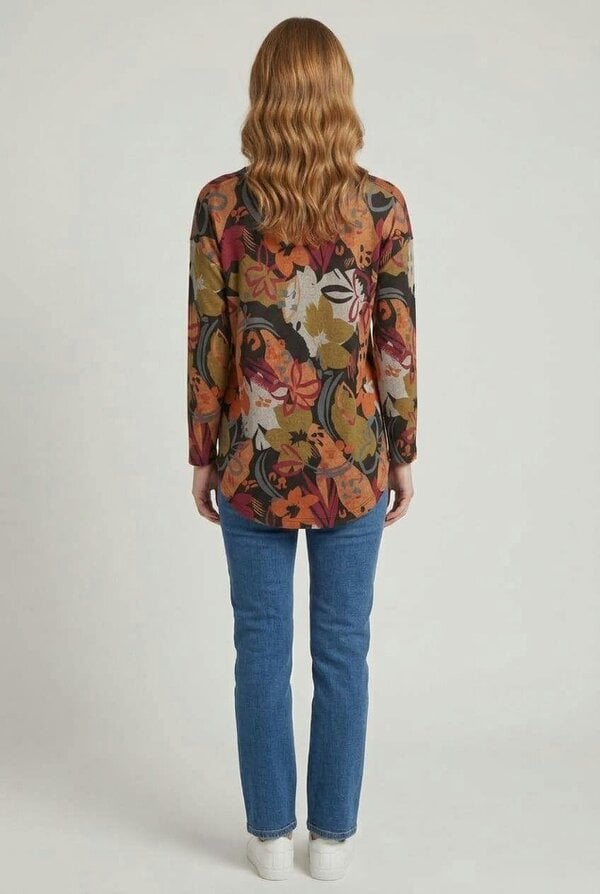Izabel London Floral Batwing Long Sleeve Relaxed Top