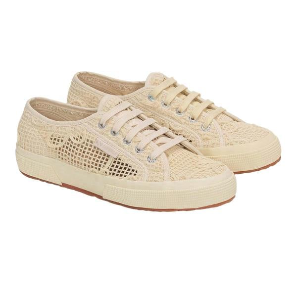 Superga Womens/Ladies 2750 Flower Crochet Trainers - Beige Raw/Off White - 