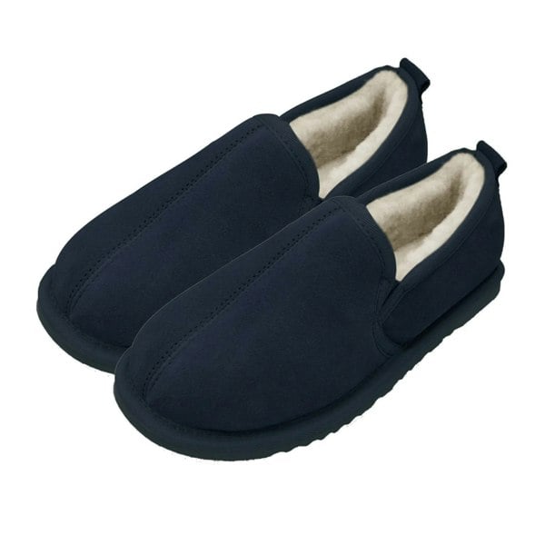 Eastern Counties Leather Mens Sheepskin Lined Hard Sole Slippers - Navy