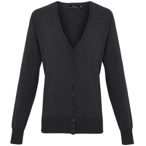 Premier Womens/Ladies Button Through Long Sleeve V-neck Knitted Cardigan - Charcoal
