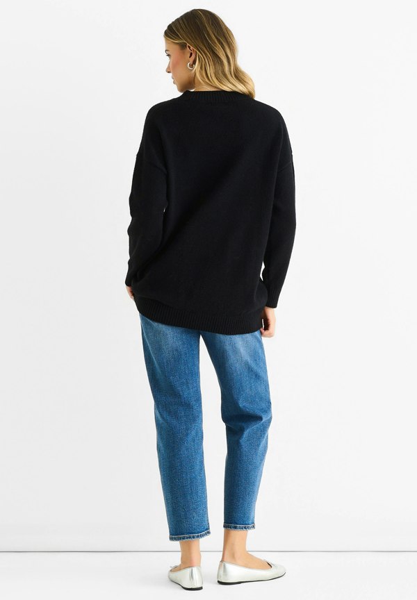 Gini London Black Paint Flower Knit Oversized Long Jumper