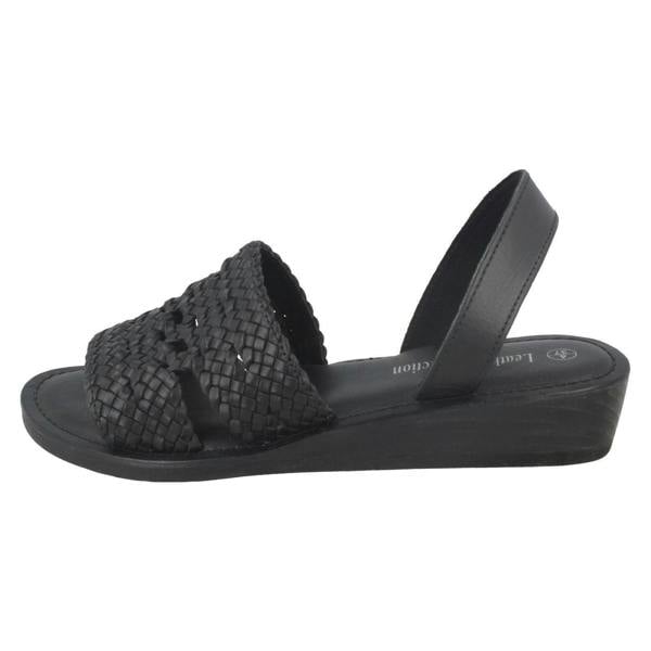 Leather Collection Ladies Leather Collection Low Wedge Weave Slingback Mules