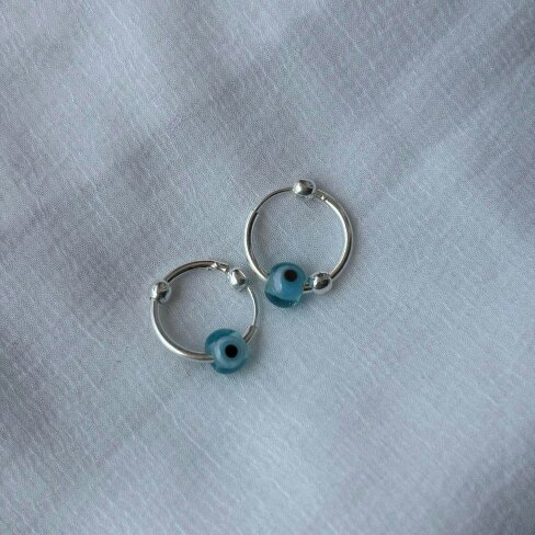 The Colourful Aura Evil Eye Silver Bali Asian Tiny Lightweight Hoop Earring