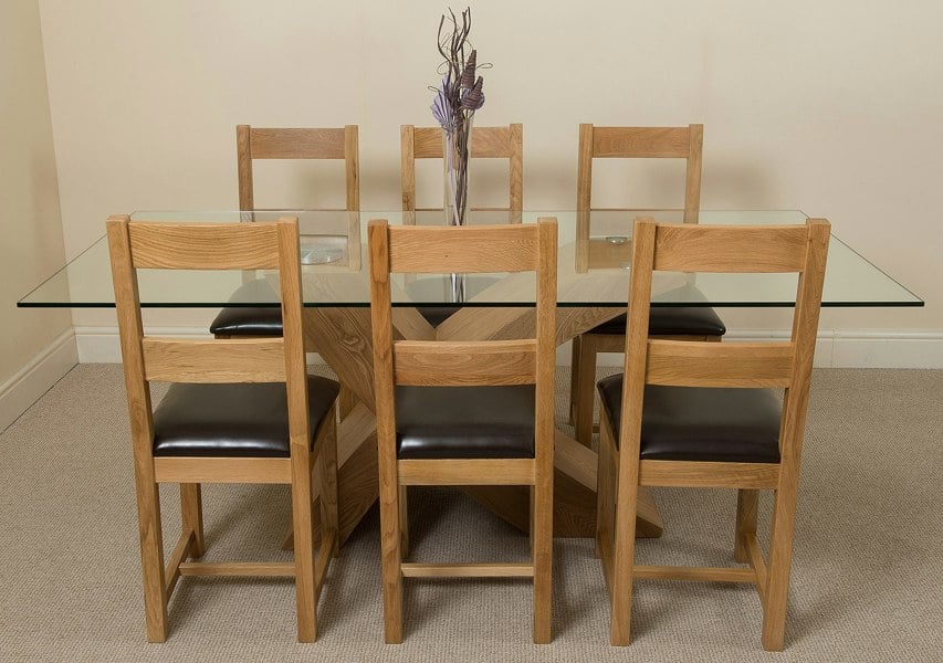 That's Furniture Valencia Oak Large Glass Dining Table & Lincoln Oak Chairs