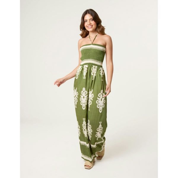 Blue Vanilla Halter Neck Shirred Waist Jumpsuit