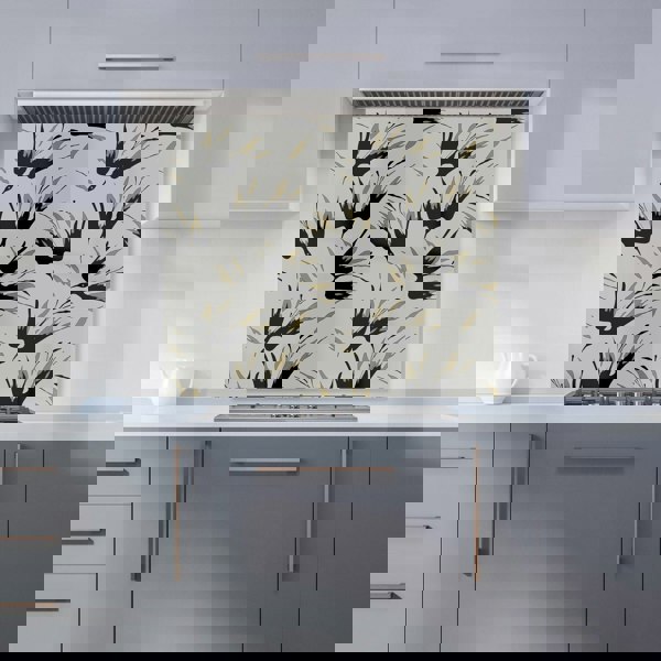 Warren Reed - Designer Black And Gold Fire Bird Silhouettes Kitchen Splashback
