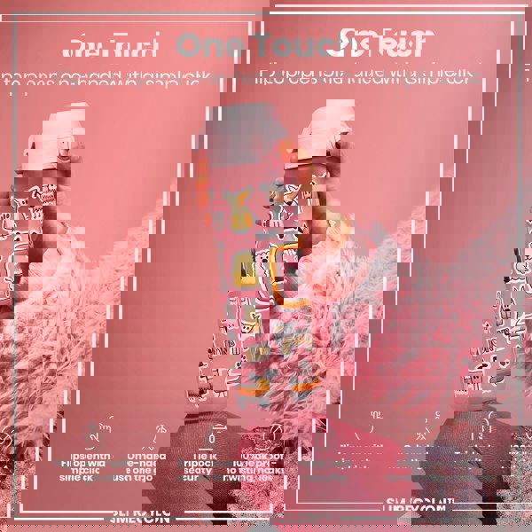 A pink water bottle, with a flip top, is being held; the top opens one-handed. It features cartoon dogs and is advertised as leakproof.