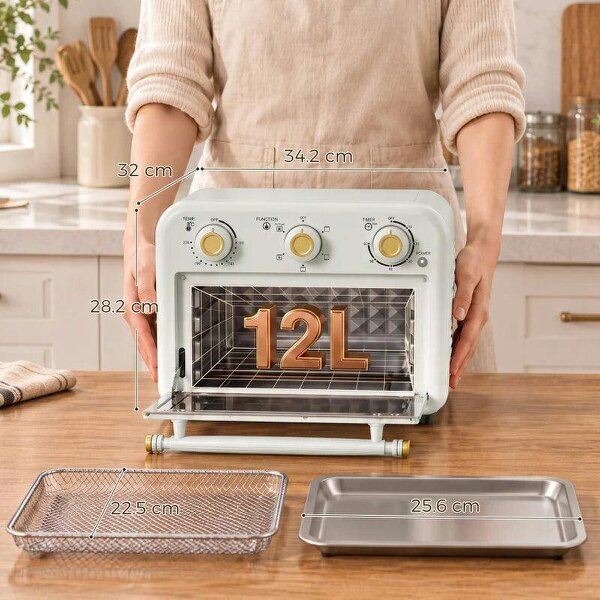 Air Fryer Toaster Oven, Convection Countertop Oven, with Adjustable Temperature and Timer, 12 L, Cream White
