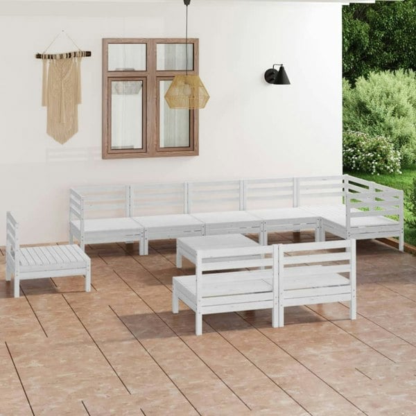 Berkfield 10 Piece Garden Lounge Set Solid Wood Pine White