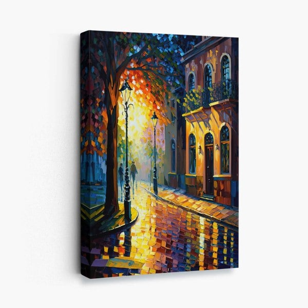 Autumn Twilight Street Palette Knife Painting Canvas Print No 2 | Artze Wall Art UK
