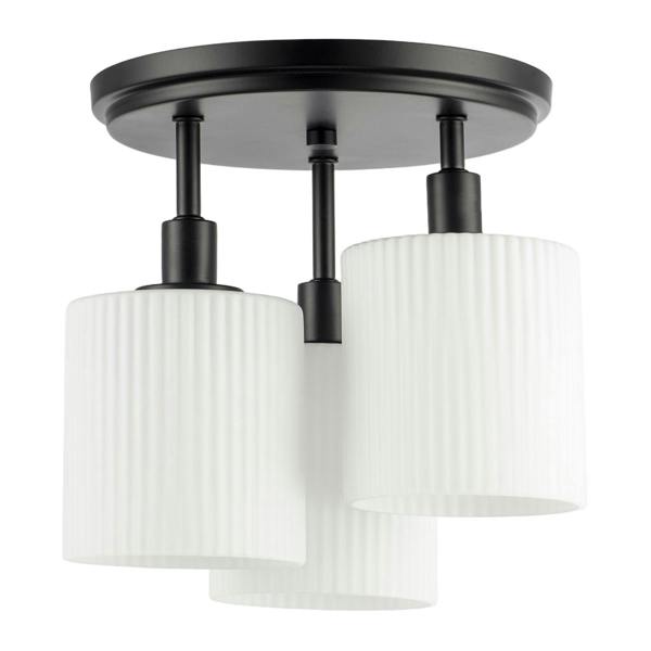 Designer Matte Black Semi Flush Ceiling Light with Fluted Shades Image 1