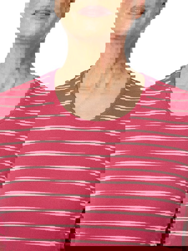 PennyPlain Scoop Neck Striped Top Top - Berry