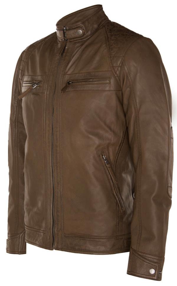 Infinity Leather Men's Vintage Zipped Leather Racing Quilted Biker Jacket