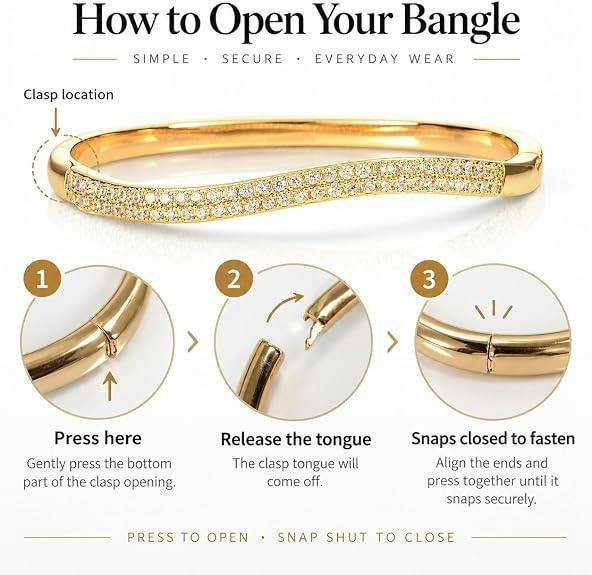 Zavana Gold S-Shape Cubic Zirconia Bangle Bracelet For Women