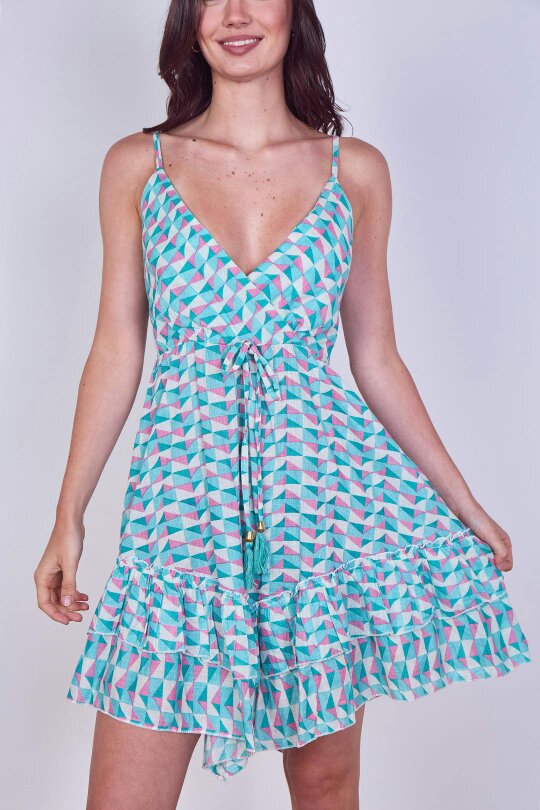Boho Printed Cotton Mini Dress – Lightweight Summer Strappy Dress