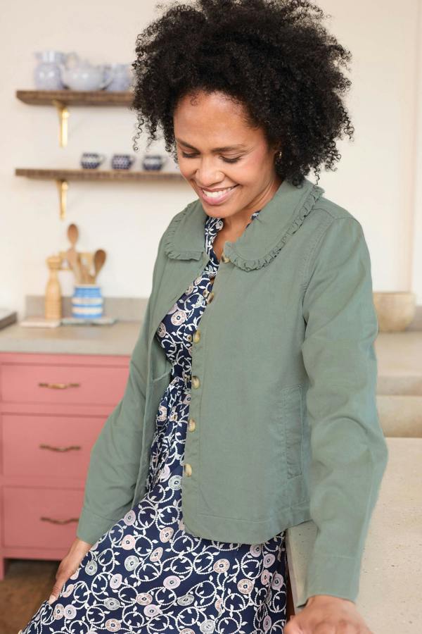 Rebecca Ruffle Collar Jacket Laurel Green