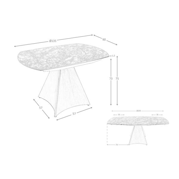 Angel Cerdá Oval Barrel porcelain marble and walnut effect steel extending dining table 1113