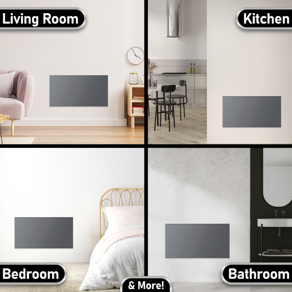MYLEK Electric Radiator Panel Heater Grey WIFI Smart APP Eco 1500W Bathroom Safe Wall Mounted Timer Thermostat
