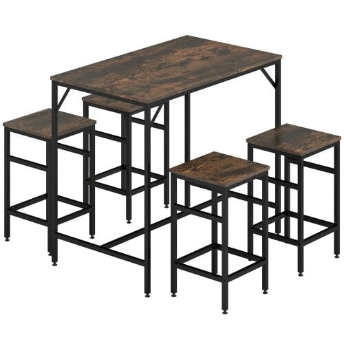 Wyld Haus Vimose Wooden Rustic Brown 5 Piece Breakfast Bar Table And Stool Set