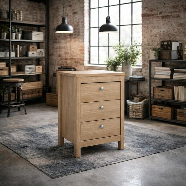 Wyld Haus Gossmere Hickory Oak Effect Bedside Table 3 Drawers