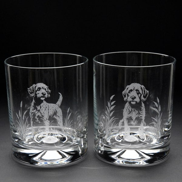 Glyptic Glass Art Cockapoo Dog Whiskey Tumbler Glass - Hand Etched/Engraved Gift