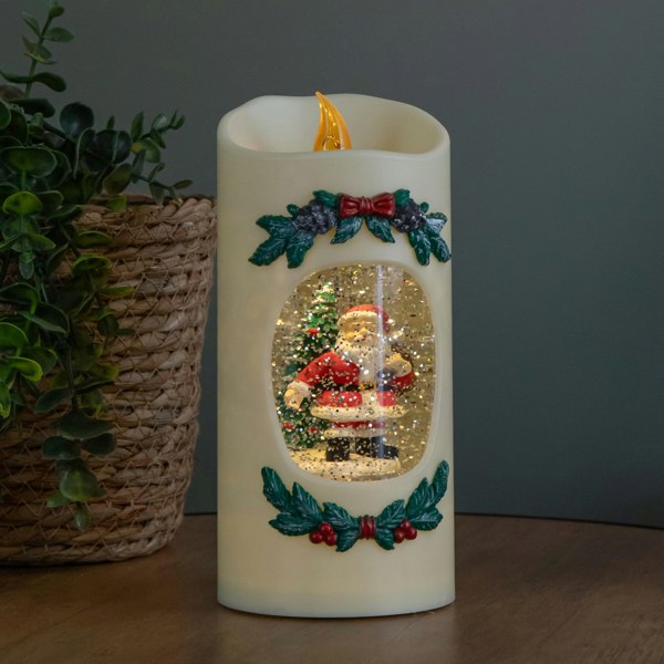 Samuel Alexander 20cm Dual Powered Light up Christmas Pillar Candle Water Spiner with Santa and LEDs