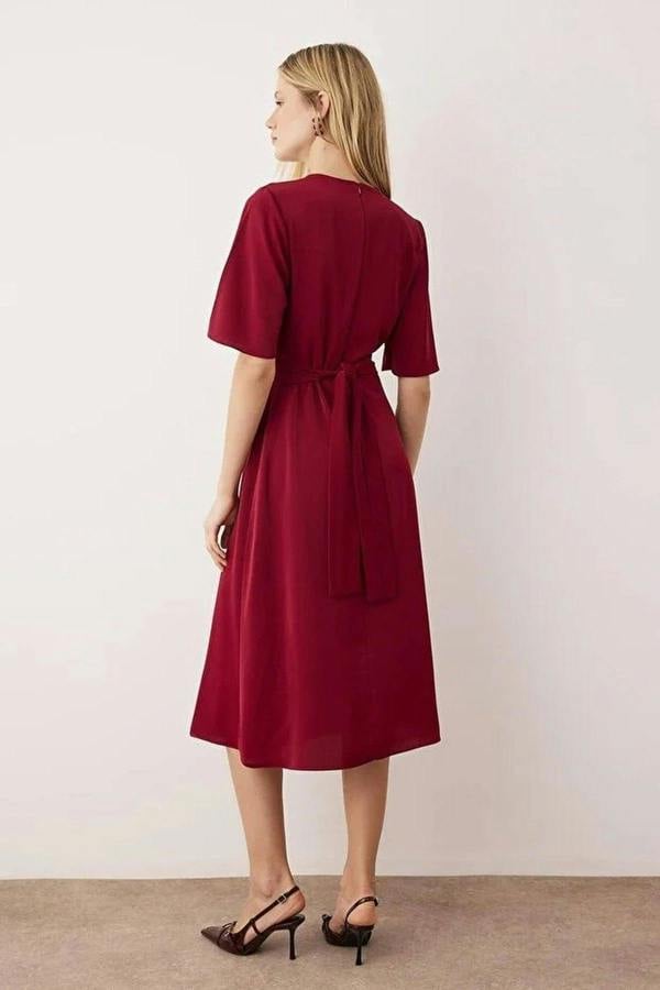 WOVCOR Midi Woven Dress with Accessory Details