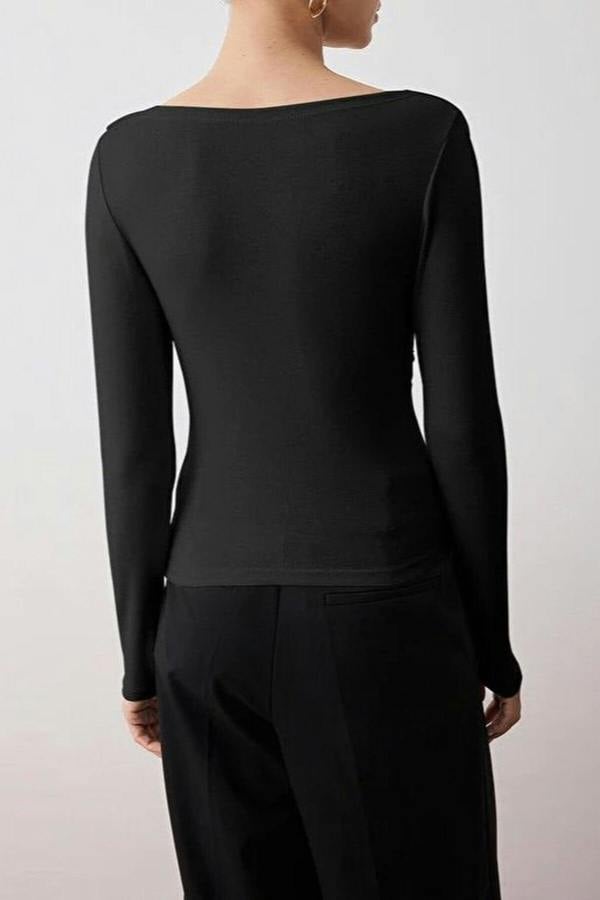 WOVCOR Asymmetrical Neckline Detail Flexible Knit Blouse