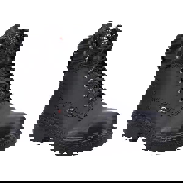 Cofra HULL Mens Composite Toe Midsole Safety Work Boots, black leather safety footwear with steel eyelets, padded collar, and rugged rubber outsole.