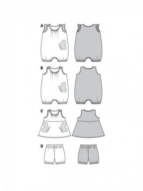 Burda Sewing Pattern 9462 Dresses and Jumpsuits For Babies, Ages: 1 Month-12 Months - Easy