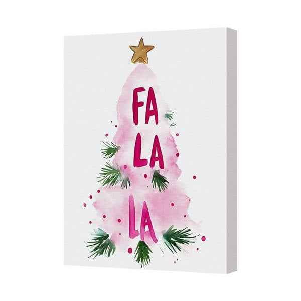 Benjamin Tate Design Fa La La Christmas Canvas Art Print Pink Tree With Star UK Handmade