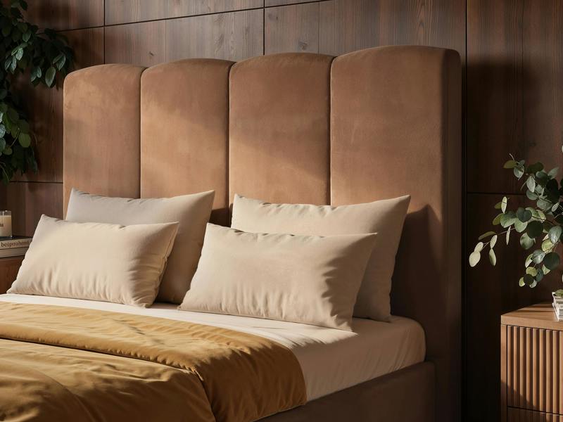 SOLACE+CO Enrica Upholstered Bed Frame with Padded Statement Headboard Brown Kingsize