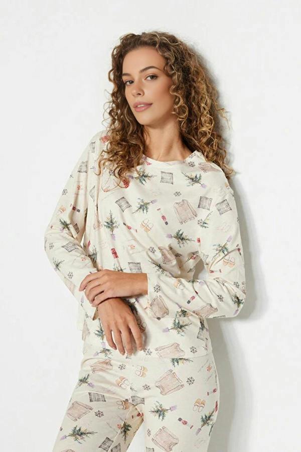 WOVCOR 2-Piece 100% Cotton Winter Themed Knit Pajama Set