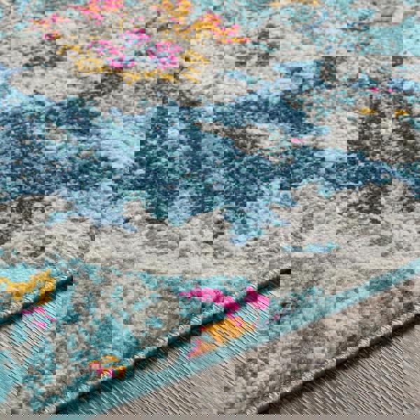 Livabliss Floransa-Vintage Blue Beige Grey Pink Traditional Boho Rug