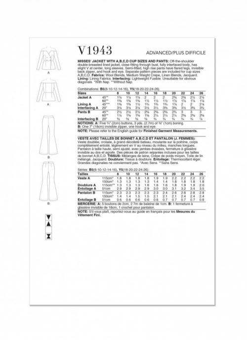 Vogue Sewing Pattern 1943, Jackets, Trousers, Suits for Women, B5 (8-10-12-14-16) - Advanced